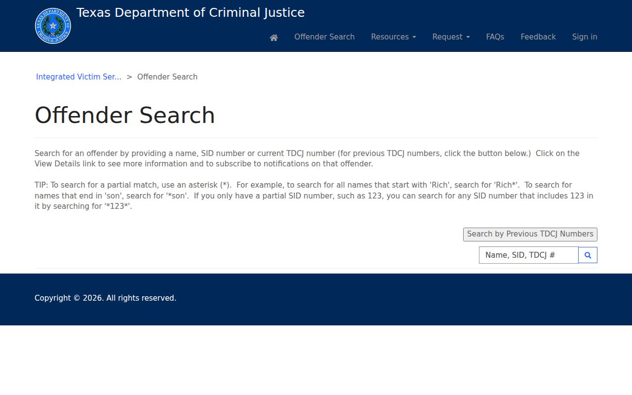 Harlingen residents directory Texas TDCJ offender search fields