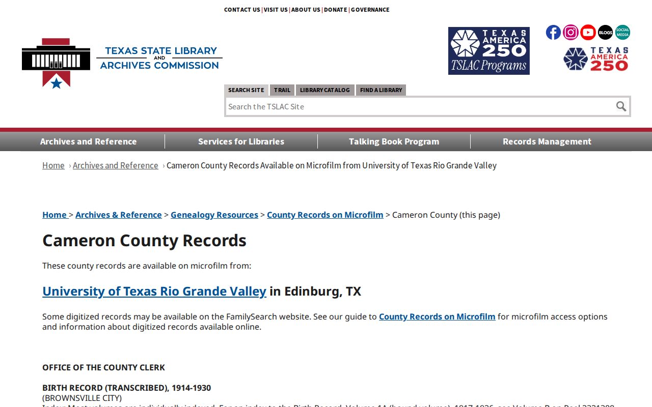 Harlingen previous residents Cameron County microfilm holdings list
